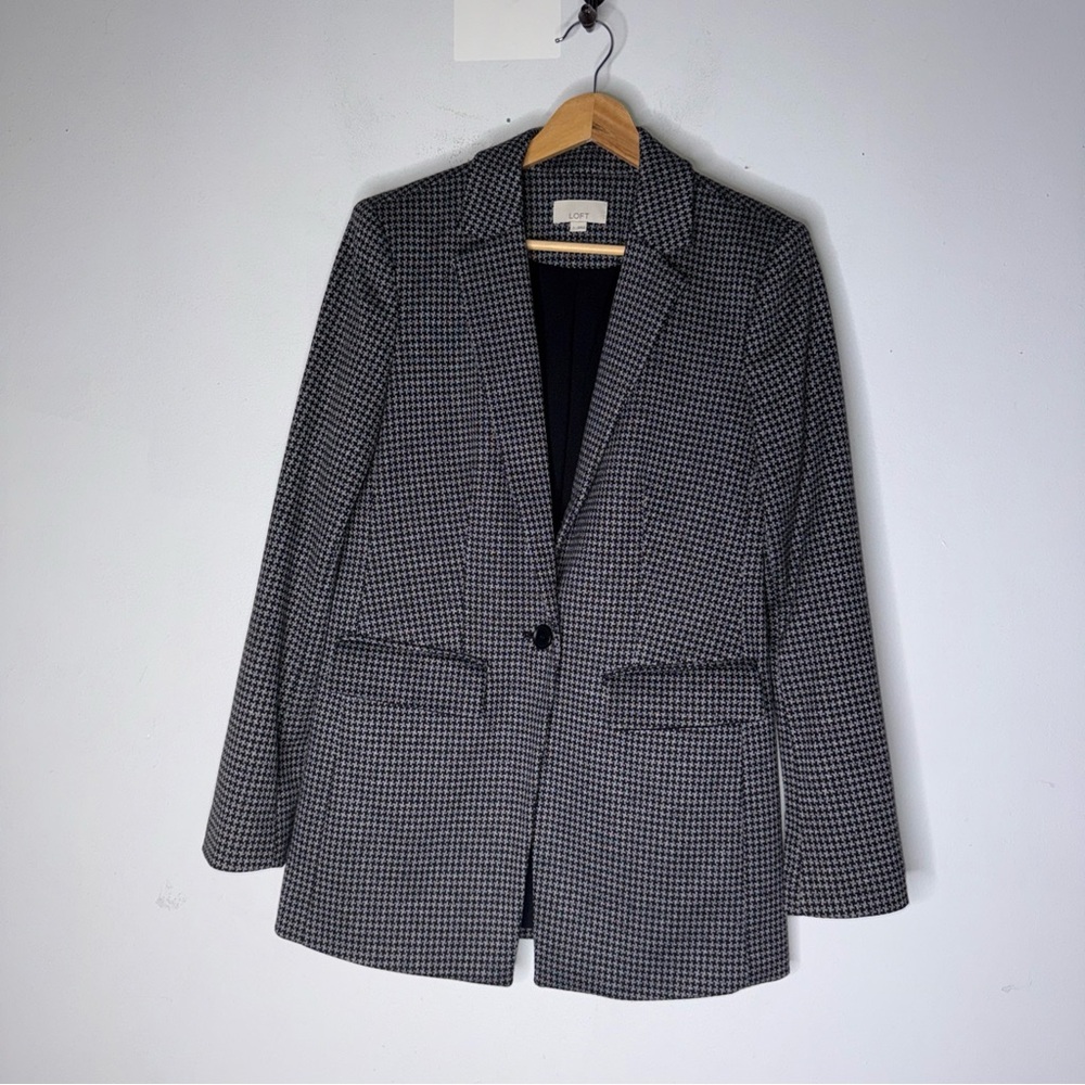 Loft Monochrome Houndstooth Single Button Oversized Blazer Black Size 2